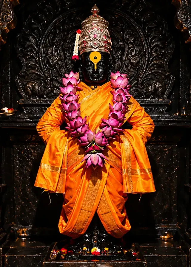 Vitthal murti with a lotus garland at Pandharpur